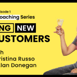 A yellow and black Coaching Series web cover with Christina Russo holding up a glass while smiling at the camera.