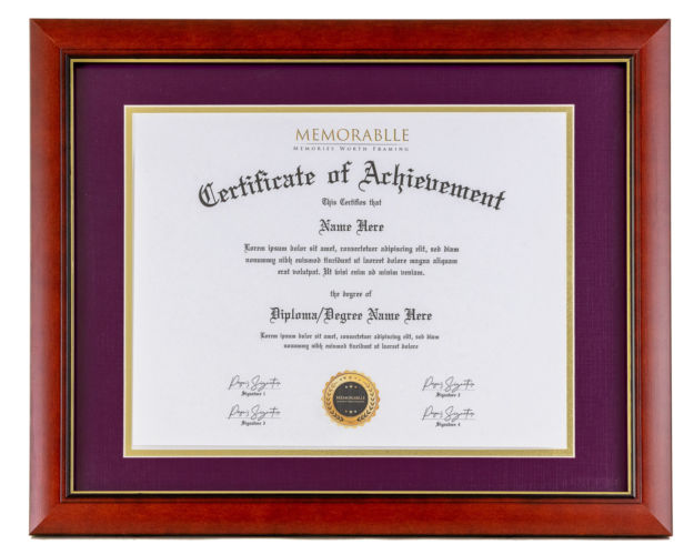 Memorablle Frames product with a reddish frame and violet inner lining.