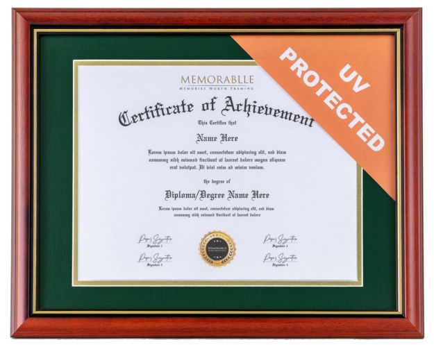 Memorablle Frames ' reddish frame with UV protected tag and green inner lining.